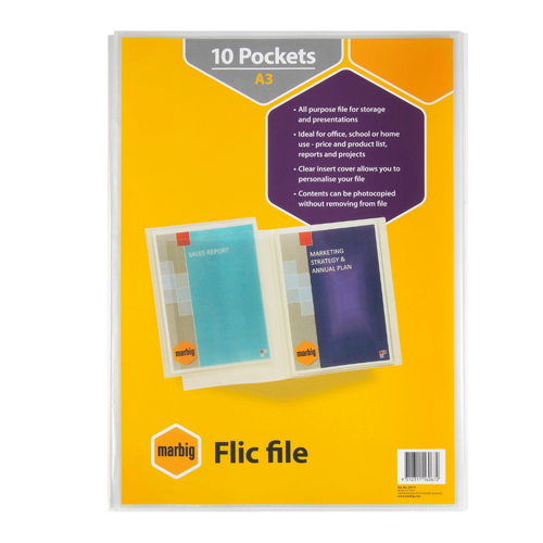 Marbig A3 Flic File Display Book With Insert Cover 10 Pocket CLEAR - 22015