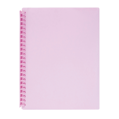 Marbig A4 Display Book Refillable 20 Pocket With Clear Front PASTEL PINK 12 Pack - 2008609