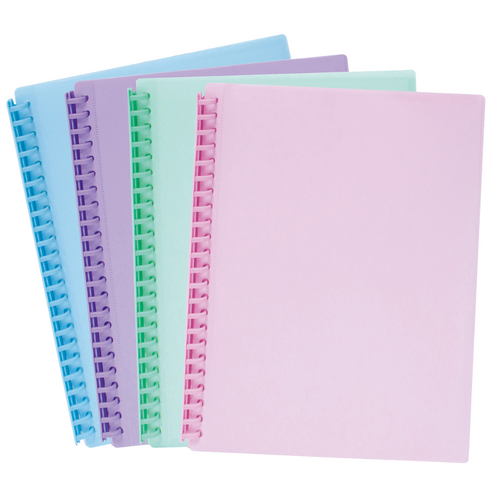 Marbig A4 Display Book Refillable 20 Pocket With Clear Front PASTEL ASSORTED 12 Pack - 2008698