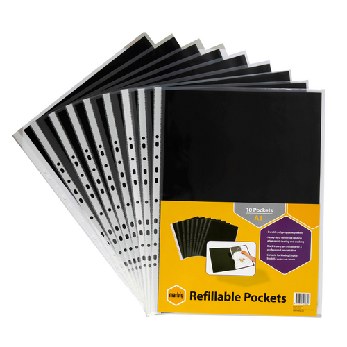 Marbig A3 Display Book Pocket Refills With Inserts 2003600 - 10 Pack