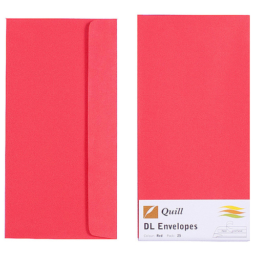 Quill DL Envelopes 80GSM 25 Pack 94010 - Red