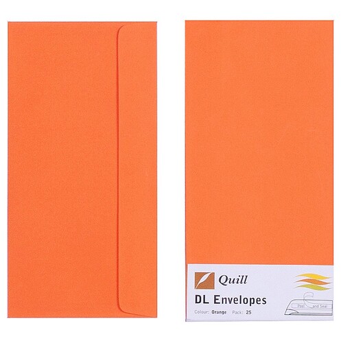 Quill DL Envelopes 80gsm 25 Pack 94011 - Orange