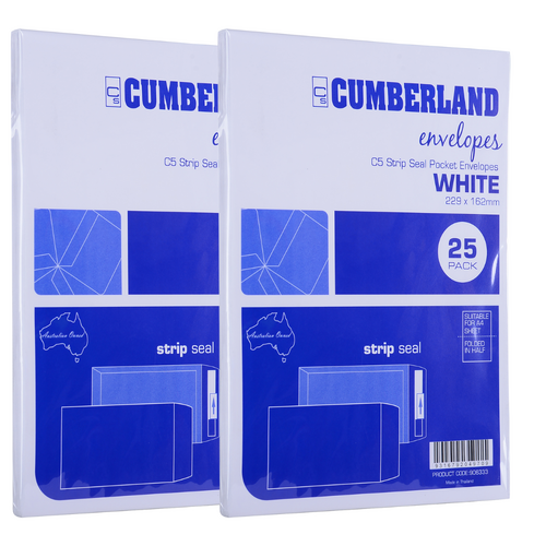 Cumberland C5 Envelope Strip Seal Heavy Pocket Retail White 25 Pack - 906333