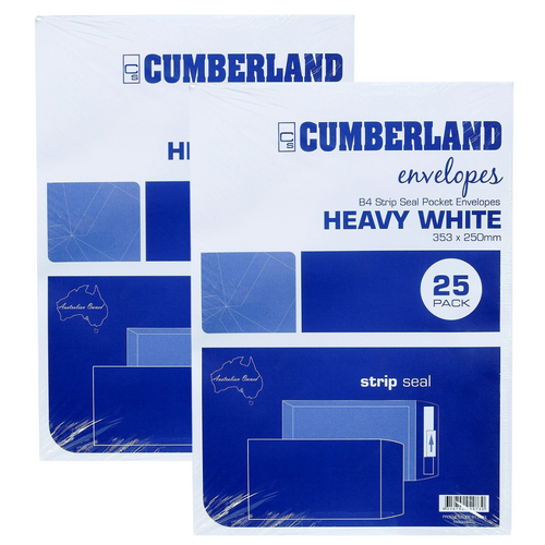 Cumberland B4 Envelope Strip Seal Heavy Pocket Retail White 25 Pack - 913333