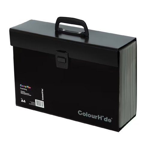 Colourhide Expanding File 19 Pocket Polypropylene Carry File - Black