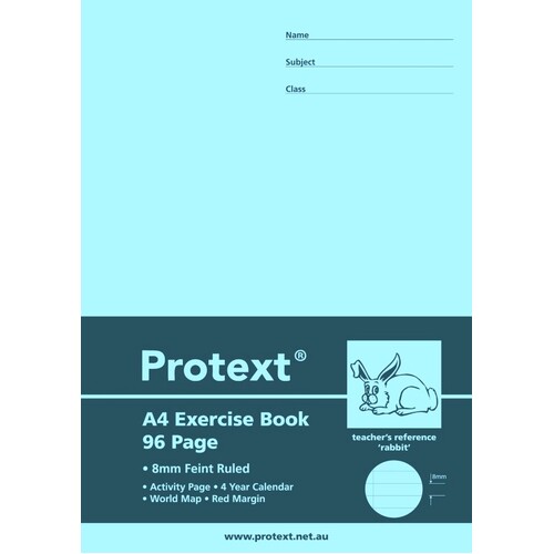 Protext Nb5032 Exercise Book A4 96 Page 8mm Ruled With Margin (Rabbit) - Pack 10