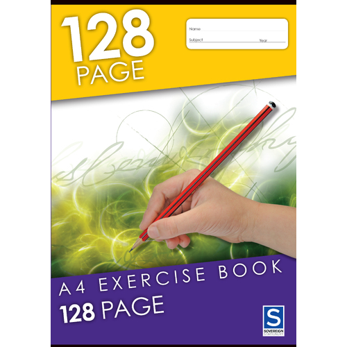Sovereign A4 Exercise Book 8mm Ruled 128 Page - 1 Pack