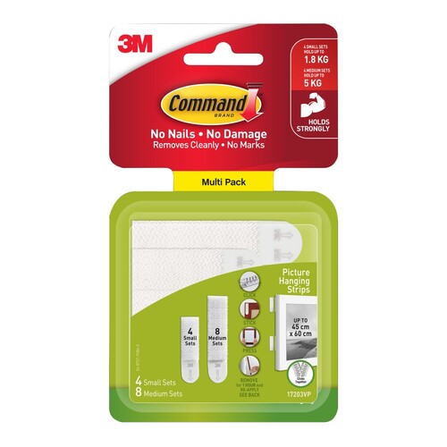 3M COMMAND Picture Hanging Strip 4 Small, 8 Medium Value Pack - 17203