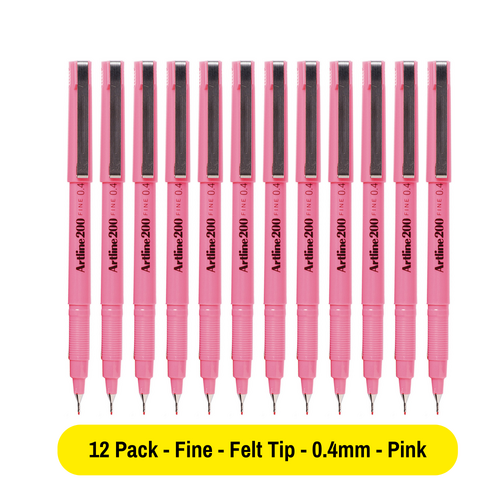 Artline 200 Pen 0.4mm Fineliner Marker Felt Tip Pen PINK 120009 - 12 Pack