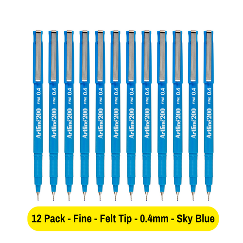 Artline 200 Pen 0.4mm Fineliner Marker Felt Tip Pen SKY BLUE 120013 - 12 Pack