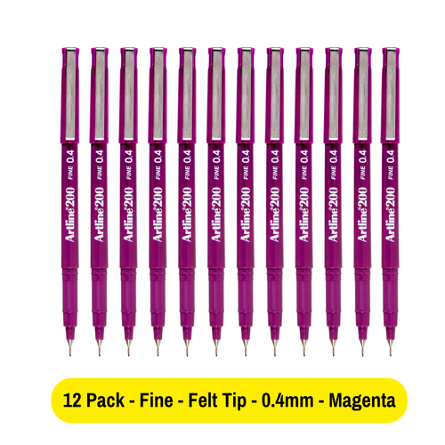 Artline 200 Pen 0.4mm Fineliner Marker Felt Tip Pen MAGENTA 120016 - 12 Pack