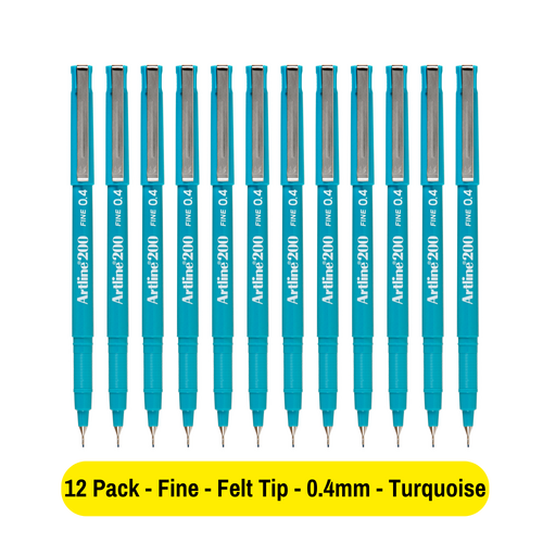 Artline 200 Pen 0.4mm Fineliner Marker Felt Tip Pen TURQUOISE 120023 - 12 Pack