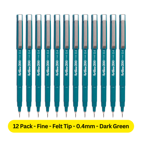 Artline 200 Pen 0.4mm Fineliner Marker Felt Tip Pen DARK GREEN 120024 - 12 Pack