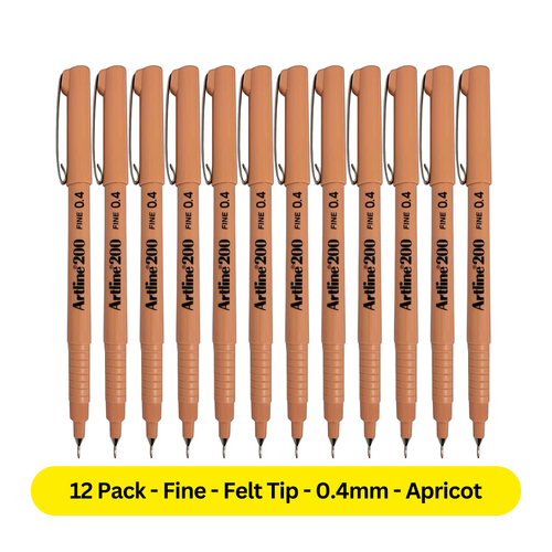 Artline 200 Pen 0.4mm Fineliner Marker Felt Tip Pen APRICOT 120028 - 12 Pack