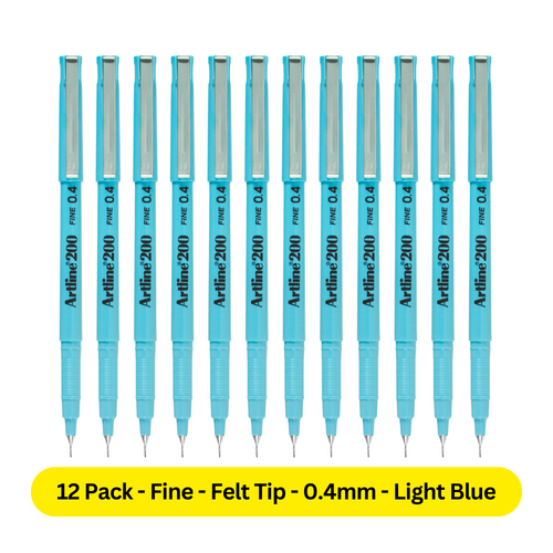 Artline 200 Pen 0.4mm Fineliner Marker Felt Tip Pen LIGHT BLUE 120043 - 12 Pack