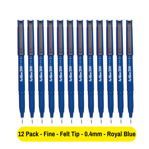 Artline 200 Pen 0.4mm Fineliner Marker Felt Tip Pen ROYAL BLUE 120053 - 12 Pack