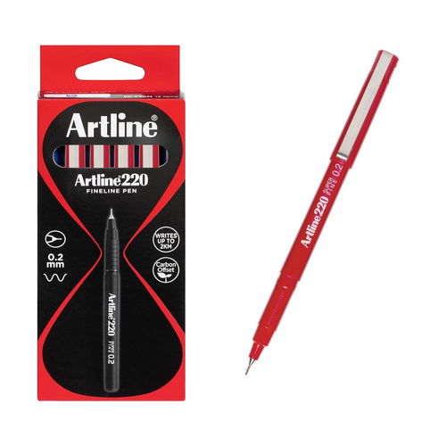 Artline Marker 220 Superfine Point 0.2mm Pen Red - 12 Pack