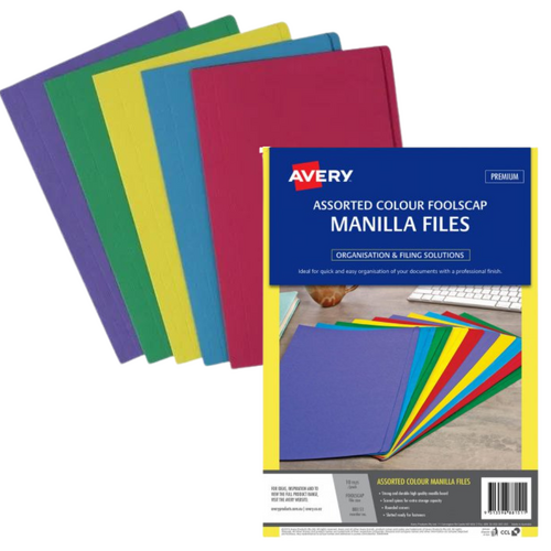 Avery Foolscap Manilla Folder 10 Pack - Assorted Colours