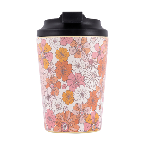 Retro Floral Coffee Travel Cup Sip By Splosh Double-Walled Stainless Steel 380ml
