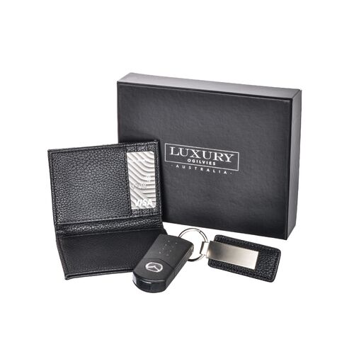 Luxury Wallet & Keyring Set - Black