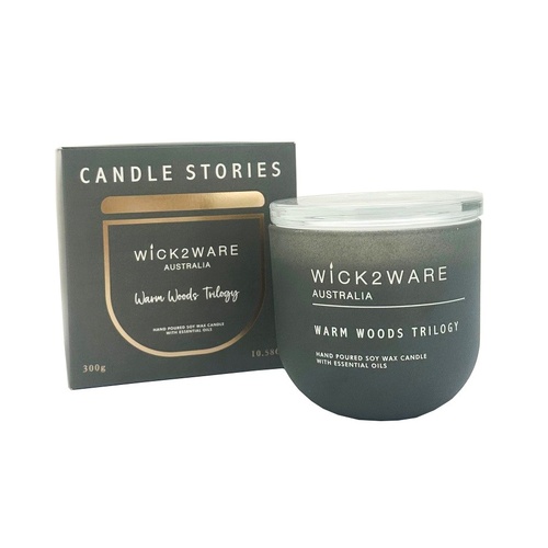 Wick 2 Ware Soy Candle Hand poured 300g - Warm Woods Trilogy