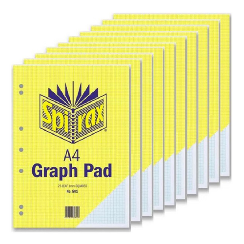 Spirax 801 A4 Graph Pad 1mm Grids 25 Pages 56082 - 10 Pack