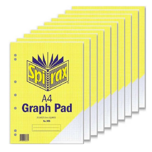 Spirax 805 A4 Graph Pad 5mm Grids 25 Pages 56084 - 10 Pack