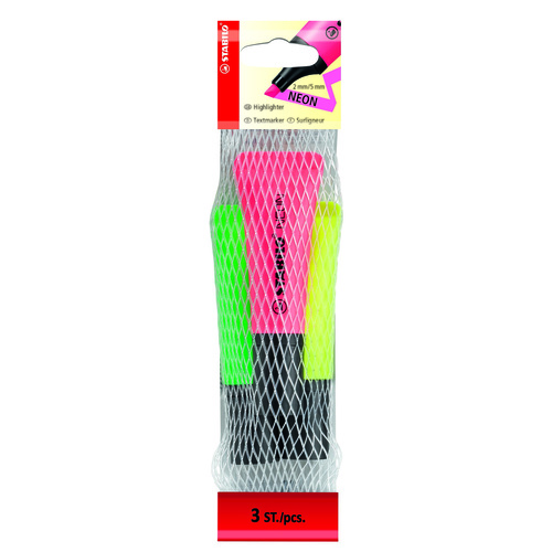 Stabilo Highlighter Neon Assorted Colours - 3 Pack