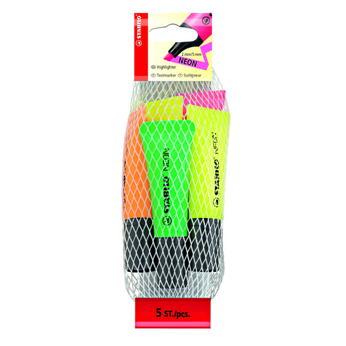 Stabilo Highlighter Neon Assorted Colours - 5 Pack