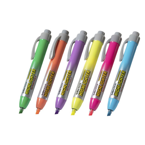 Artline 63 Clix Highlighter Retractable 4mm Chisel Nib Assorted Colours 106341 - 12 Pack