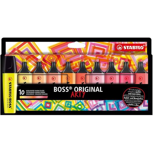 STABILO Boss Original Arty Highlighter Chisel 2mm 5mm Tips - 10 Assorted Warm Colours