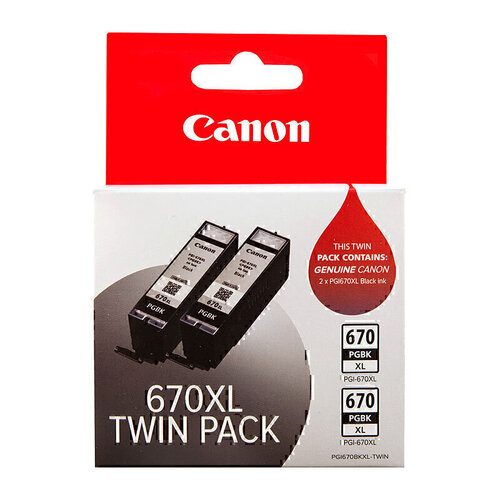 Canon Genuine PGI670XL Black Ink Cartridge Twin Pack High Yield 2x - Black