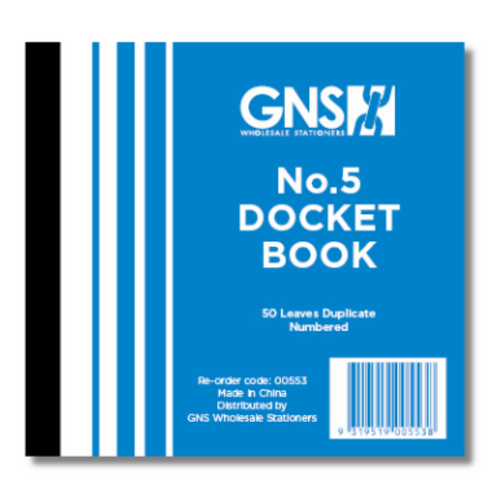 GNS 553 No.5 Docket Book 5 x 4" Duplicate 50 Leaf - 20 Pack