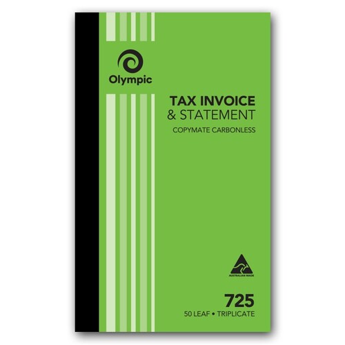 Olympic No.725 Tax Invoice And Statement Book Carbonless Triplicate 5 Pack - 83836