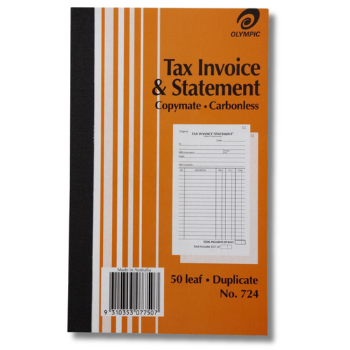 Olympic No.724 Tax Invoice And Statement Book 200 X 125mm Duplicate 50 Leaf 