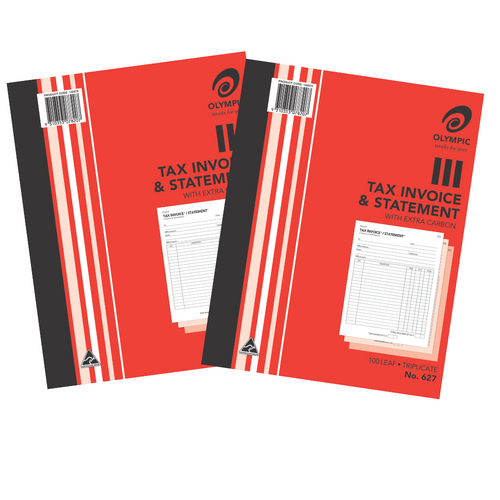 Olympic 627 Tax Invoice & Statement Book Carbon Triplicate 100 Leaf - 2 Pack