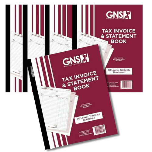 Tax Invoice & Statement Book 10" X 8" (255x200mm)Triplicate Carbonless 50 Leaf 5 PACK - 9571