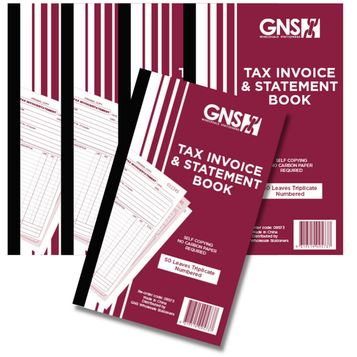 Tax Invoice & Statement Book 5 X 8" (200x125mm) Triplicate Carbonless 50 Leaf 5 PACK - 9573