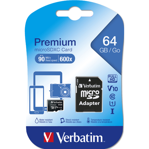 Verbatim 64GB SDHC Memory Card And Adapter - 44084