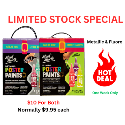 Mont Marte Poster Paint Pack 1 x Metallic 1 x Fluoro Paint Sets - 81630