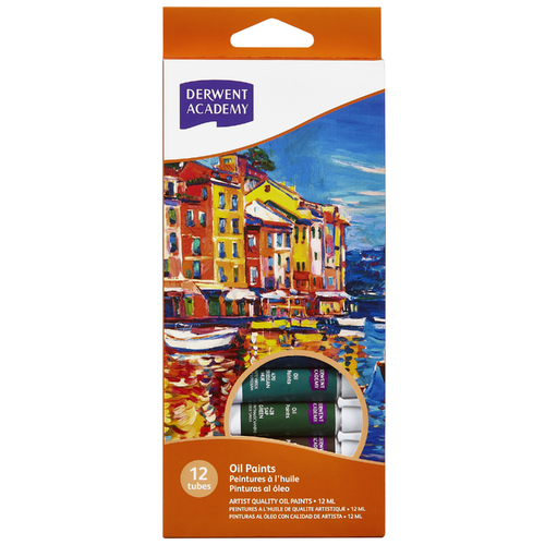 Derwent Academy Oil Colours Paint Set 12 x 12ml Tubes R33025 - Assorted Colours