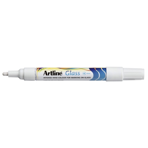 1 X Artline Glass Marker, Dry Erase 4mm Bullet Nib For Glassboards - White