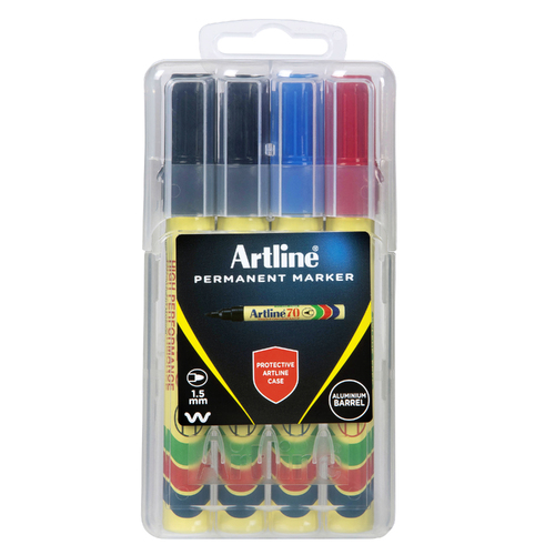 Artline 70 Permanent Marker 1.5mm Bullet Nib Assorted Colours 107076HC - 4 Pack