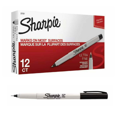Sharpie Ultra Fine Permanent Marker Bullet Point 0.3mm Black 37121 - 12 Pack