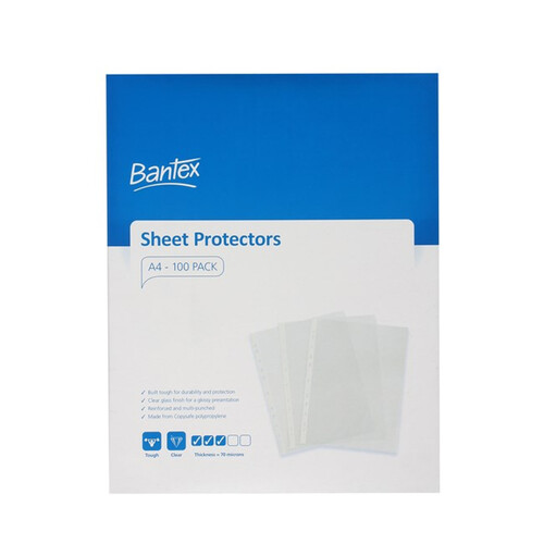 Bantex A4 Sheet Protectors Ultra Tough PP 70 Microns Clear 43055 - 100 Pack