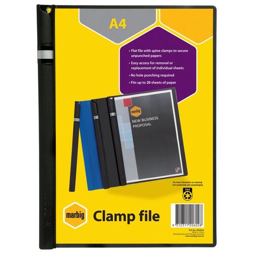 Marbig Spine Clamp File A4 50 Sheet Capacity 2003002 - Black