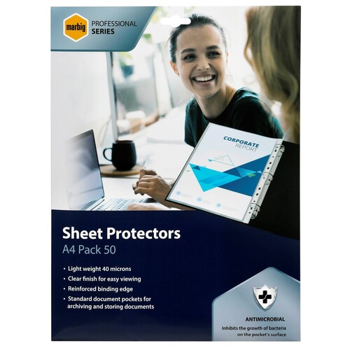 Marbig Professional A4 Sheet Protectors Antimicrobial 25112 - 50 Pack