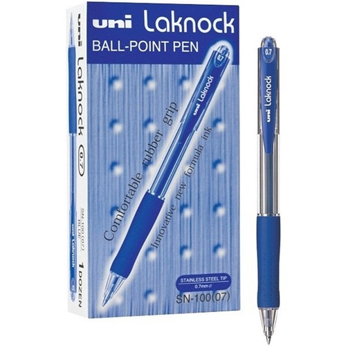 Uni-ball Laknock Roller Point Retractable Pen 0.7mm BLUE - 12 Pack