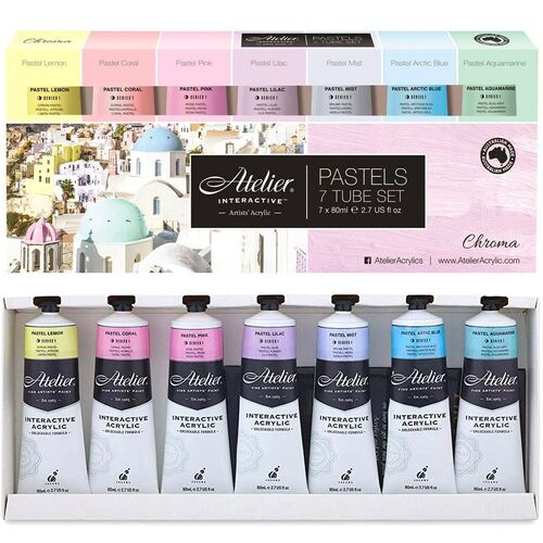 Atelier Interactive Pastel Artists Acrylic Paint Set 7x80ml Tubes AT80PCSET - Assorted Colours