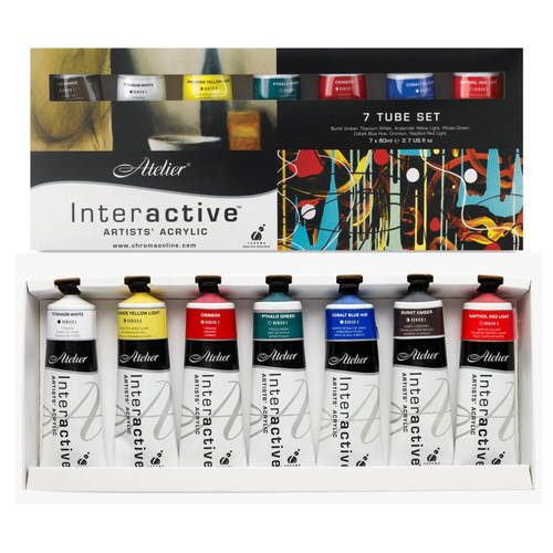 Atelier Interactive Artists Acrylic Paint Set 7x80ml Tubes AT80SET7 - Assorted Colours